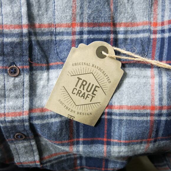 TRUE CRAFT *NWT* Flannel Shirt Boys Size L Button Down Plaid Blue Shirt Casual - Picture 4 of 5